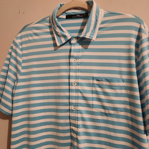 RLX Ralph Lauren Performance Polo‎ Pocket Golf Shirt - Medium Stripes Blue White - Picture 5 of 6